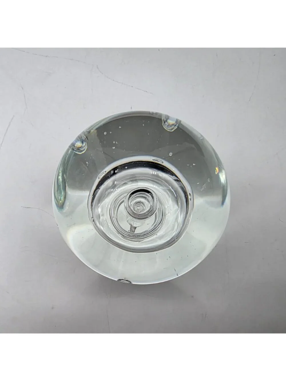 Hand Blown Clear Glass Paperweight With Controlled Bubbles Clear Smooth Base 3